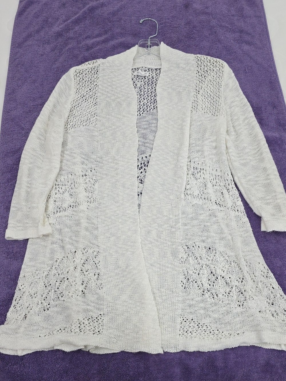Westport Open-Front Cream Knit Cardigan with Lace Panels
